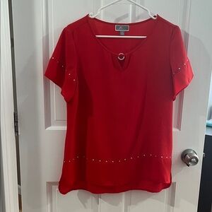 JM Collection Red Blouse with Stud Details